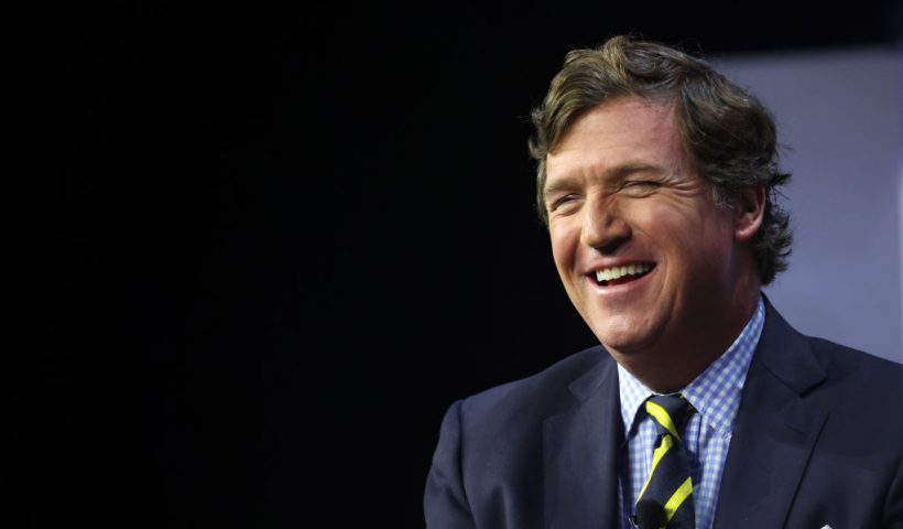 DES MOINES, IOWA - JULY 14: Former Fox News television personality Tucker Carlson speaks to guests at the Family Leadership Summit on July 14, 2023 in Des Moines, Iowa. The event, which is expected to draw several Republican presidential candidates, is billed as “The Midwest’s largest gathering of Christians seeking cultural transformation in the family, Church, government, and more.” (Photo by Scott Olson/Getty Images)