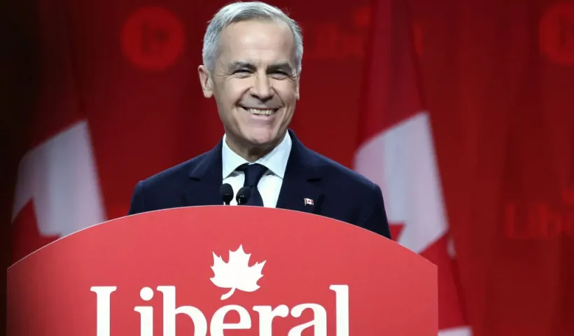 Canada's Liberal Leader and Prime Minister-elect Mark Carney speaks after being elected as the new Liberal Party leader, in Ottawa on March 9, 2025. Canada's Liberal Party overwhelmingly elected Mark Carney as its new leader and the country's next prime minister on March 9, 2025, tasking the former central banker with helming Ottawa's response to threats from US President Donald Trump. (Photo by Dave Chan / AFP) (Photo by DAVE CHAN/AFP via Getty Images)