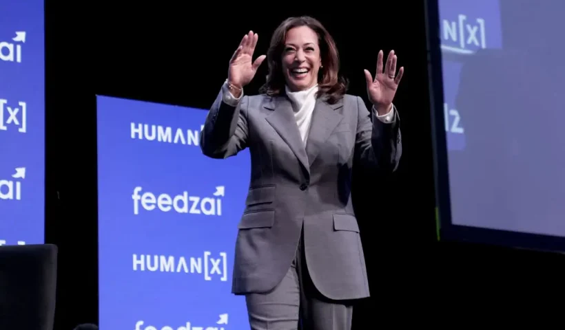 LAS VEGAS, NEVADA - MARCH 09: Kamala Harris speaks onstage during the HumanX AI Conference 2025 at Fontainebleau Las Vegas on March 09, 2025 in Las Vegas, Nevada. (Photo by Big Event Media/Getty Images for HumanX Conference)