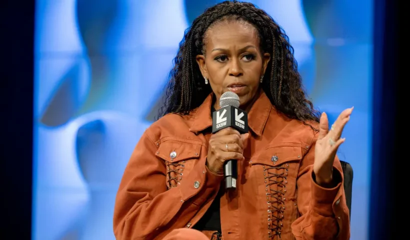 AUSTIN, TEXAS - MARCH 13: Michelle Obama speaks on stage during IMO Live podcast 2025 SXSW Conference and Festival at Austin Convention Center on March 13, 2025 in Austin, Texas. (Photo by Marcus Ingram/Getty Images)