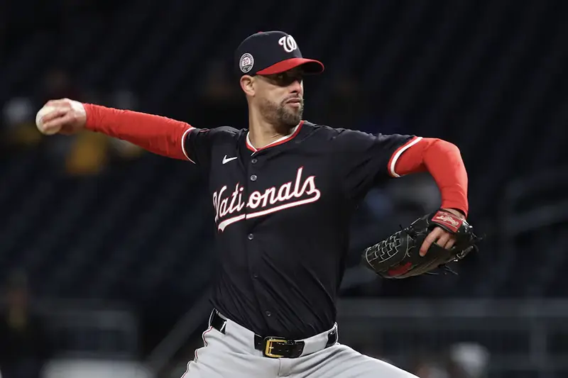 Washington Nationals relief pitcher Jorge Lopez (21) pitches against the Pittsburgh Pirates during the seventh inning at PNC Park. Mandatory Credit: Charles LeClaire-Imagn Images/ File Photo