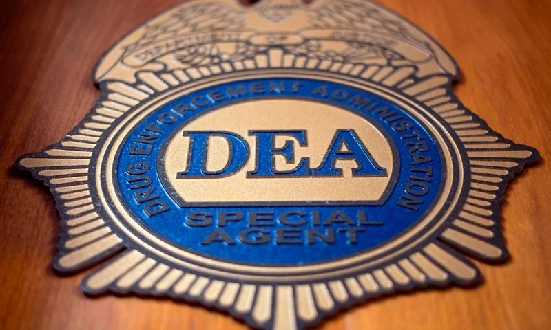 A logo reading DEA Special Agent is pictured in the Office of the US Drug Enforcement Administration (DEA) on May 29, 2019 in New York City. (Photo by Johannes EISELE / AFP) (Photo by JOHANNES EISELE/AFP via Getty Images)