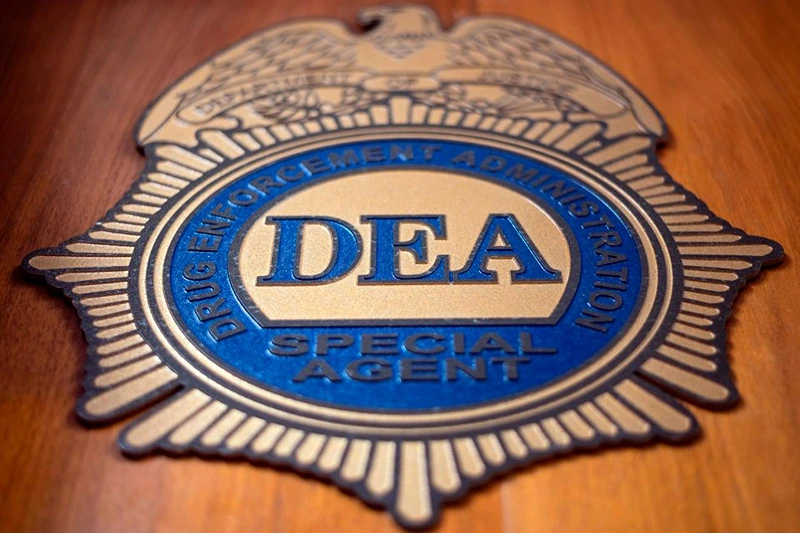 A logo reading DEA Special Agent is pictured in the Office of the US Drug Enforcement Administration (DEA) on May 29, 2019 in New York City. (Photo by Johannes EISELE / AFP) (Photo by JOHANNES EISELE/AFP via Getty Images)
