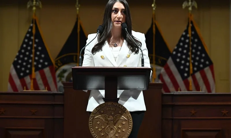 WASHINGTON, DC - JANUARY 06: Rep. Sara Jacobs (D-CA) speaks as members of Congress share their recollections on the first anniversary of the attack on the U.S. Capitol on January 06, 2022 in the Cannon House Office Building in Washington, DC. One year ago, supporters of President Donald Trump attacked the U.S. Capitol Building in an attempt to disrupt a congressional vote to confirm the electoral college win for Joe Biden. (Photo by Mandel Ngan-Pool/Getty Images)