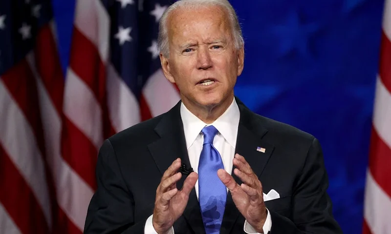 WILMINGTON, DELAWARE - AUGUST 20: Democratic presidential nominee Joe Biden delivers his acceptance speech on the fourth night of the Democratic National Convention from the Chase Center on August 20, 2020 in Wilmington, Delaware. The convention, which was once expected to draw 50,000 people to Milwaukee, Wisconsin, is now taking place virtually due to the coronavirus pandemic. (Photo by Win McNamee/Getty Images)
