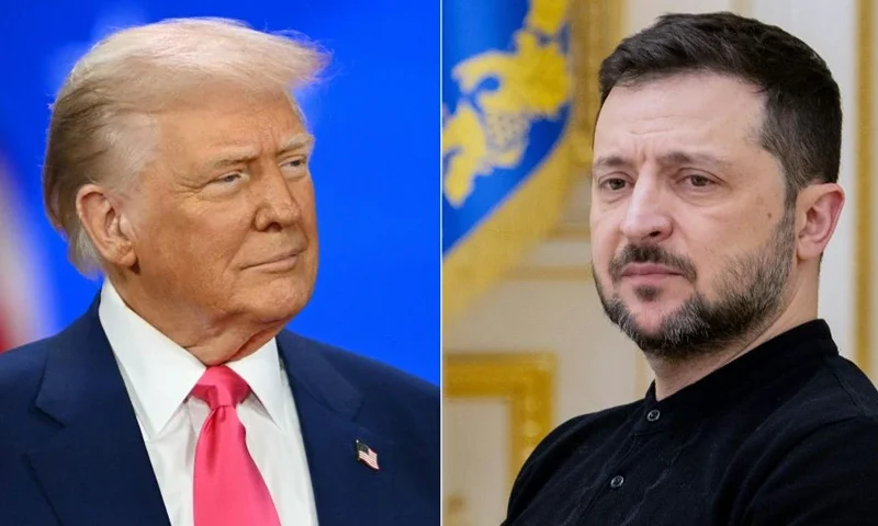COMBO) This combination of pictures created on February 25, 2025 shows US President Donald Trump (L) on February 22, 2025, and Ukraine's President Volodymyr Zelensky on February 12, 2025.. Ukraine has agreed on the terms of a minerals deal with the United States and could sign it February 28, 2025, the two countries said, a move Kyiv hopes will lead to future security guarantees from Washington. The Ukrainian source said President Volodymyr Zelensky could sign the deal on a trip to Washington as early as February 28, 2025, -- a timetable confirmed by Trump. (Photo by Alex WROBLEWSKI and Tetiana DZHAFAROVA / AFP) (Photo by ALEX WROBLEWSKITETIANA DZHAFAROVA/AFP via Getty Images)