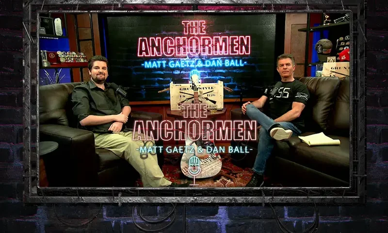 Video still from The Anchormen on One America News Network with Dan Ball on the right side.